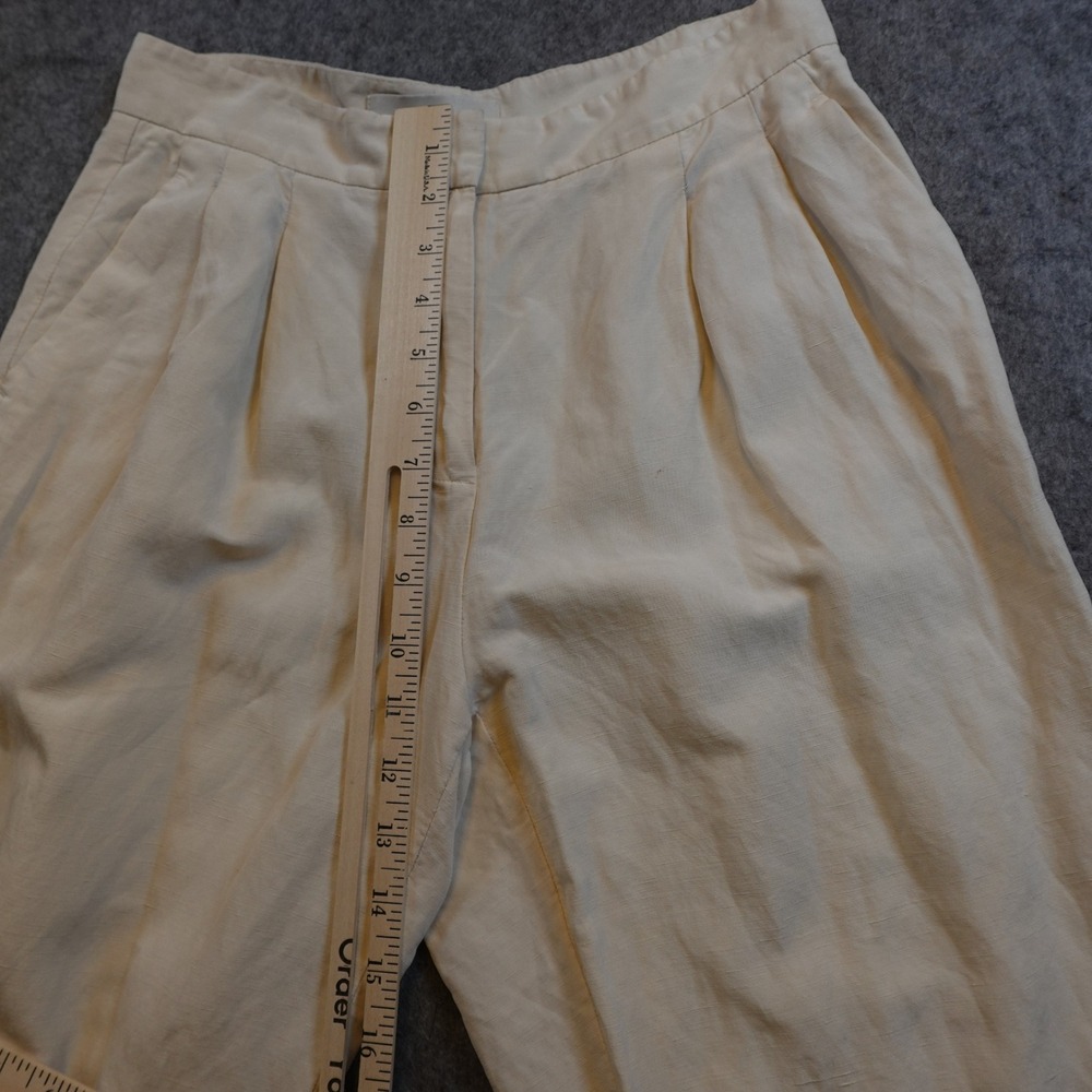 Lafayette 148 Pant Womens 2 Cream Silk Linen Pleated High Rise Straight Leg - Picture 5 of 11
